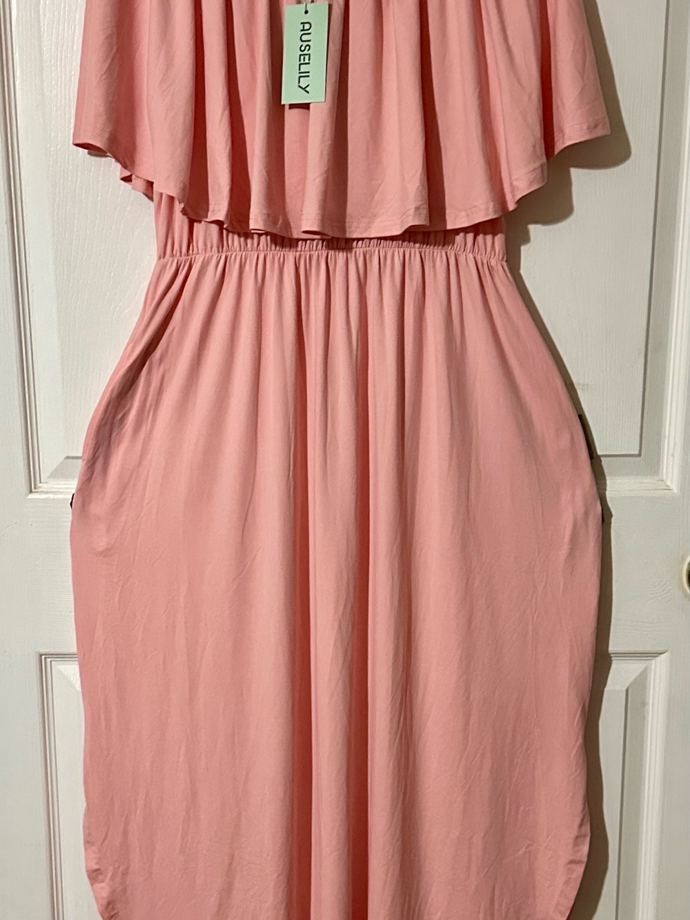 AUSELLY Pink Off-Shoulder Maxi Dress with Ruffle Bodice